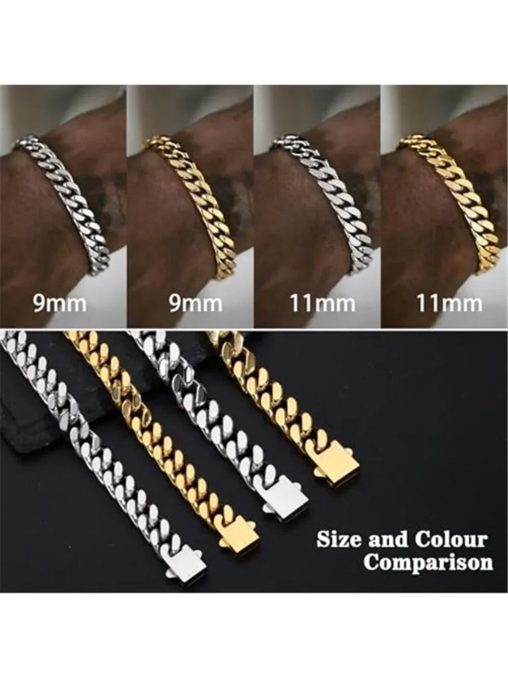 Men's Gold Plated Miami Curb Stainless Steel Cuban Link Bracelet